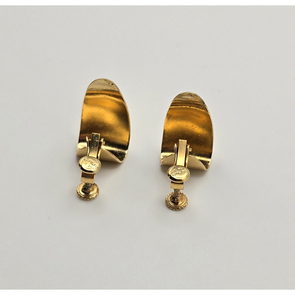 Vintage Napier Earrings Goldtone J Hoop Shiny Screwbacks Midcentury Modern 1" - Picture 7 of 12